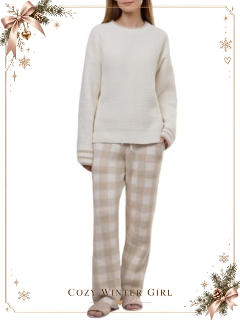 Ultra Soft 2 Piece Lounge Set Waffle Knit Plaid Pajamas